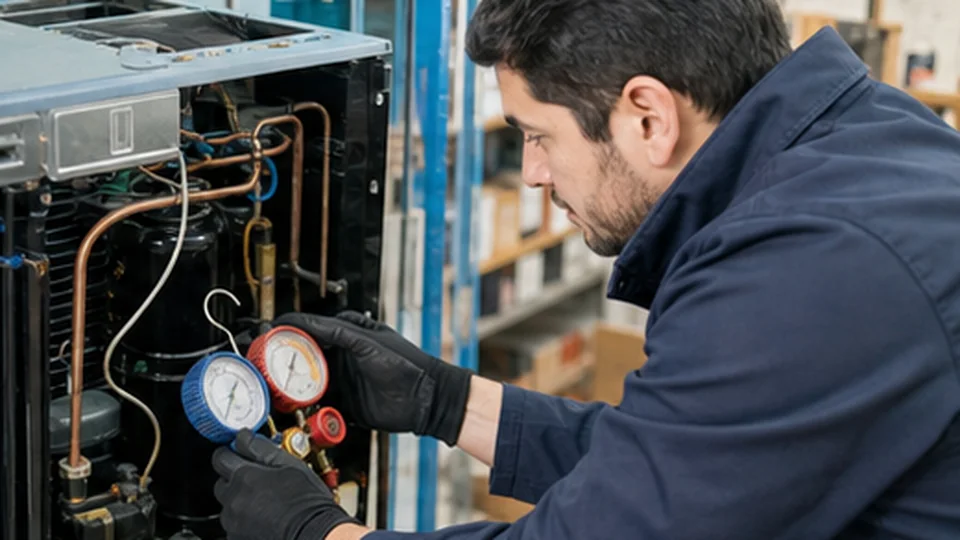 Técnico de refrigeración diagnosticando un equipo